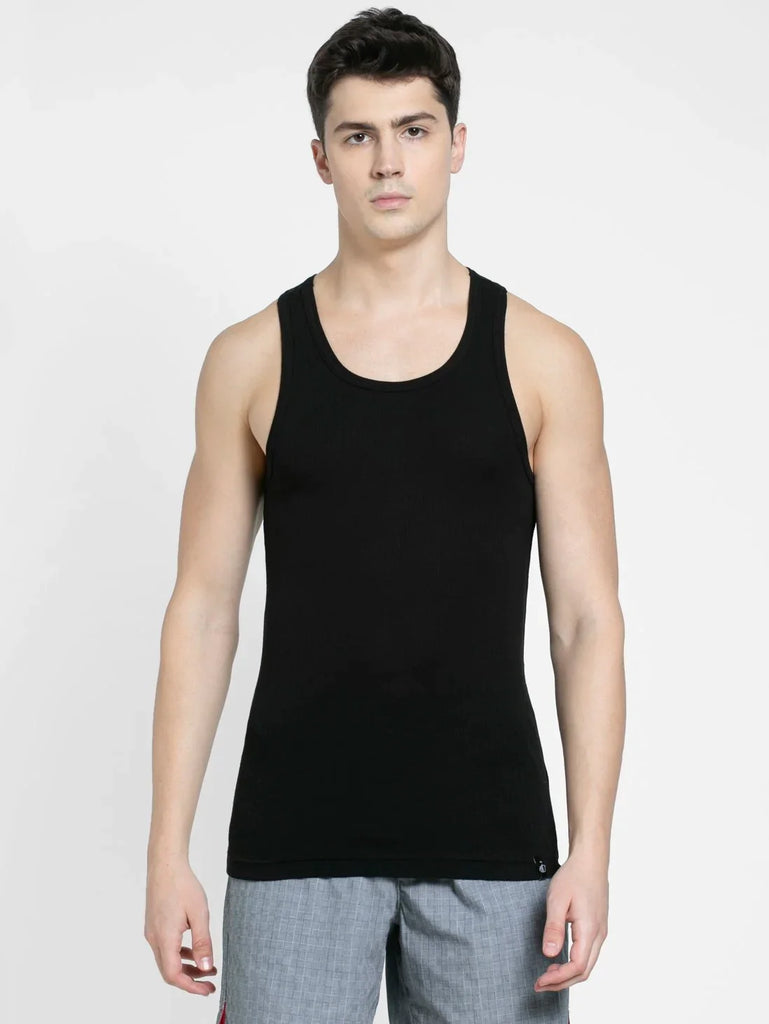 Black Jockey Cotton Rib Racer Gym Vest for Men