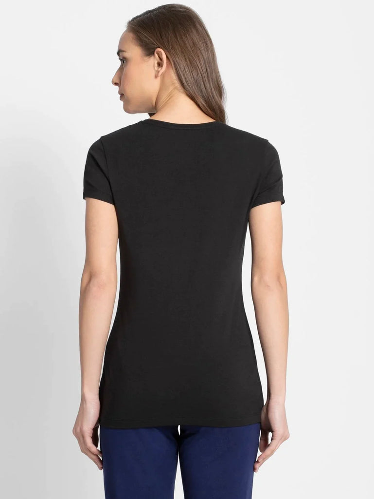 Black JOCKEY Women's Regular Fit Solid Round Neck Half Sleeve T-Shirt