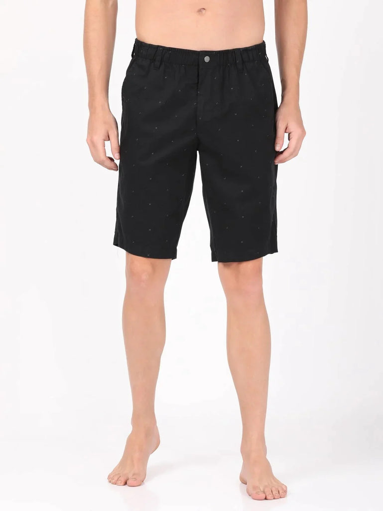 Black JOCKEY Men's Super Combed Cotton Straight Fit Printed Shorts