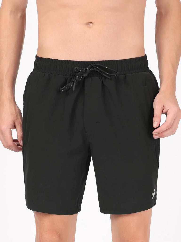 Black JOCKEY Men's Recycled Microfiber Straight Fit Solid Shorts