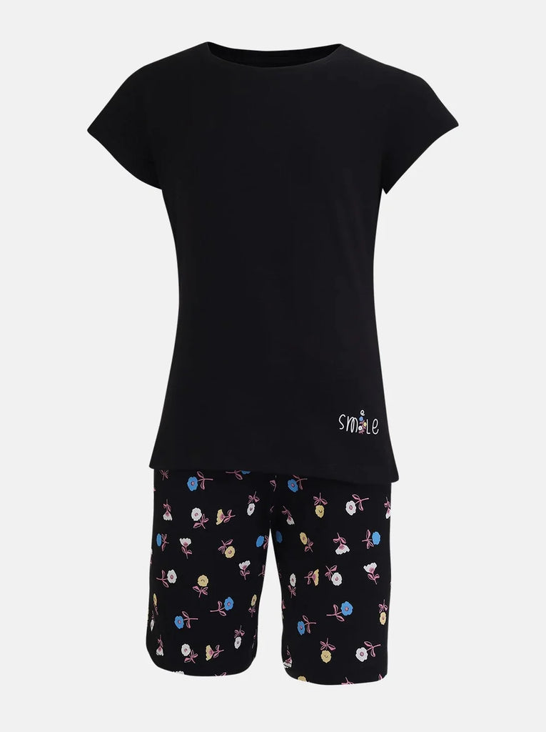 Super Combed Cotton Relaxed -Black Shorts & T-Shirt Set