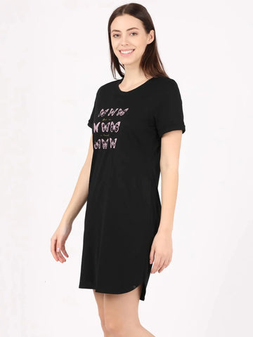 BUY JOCKEY Women's Curved Hem Styled Half Sleeve Printed Sleep Dress