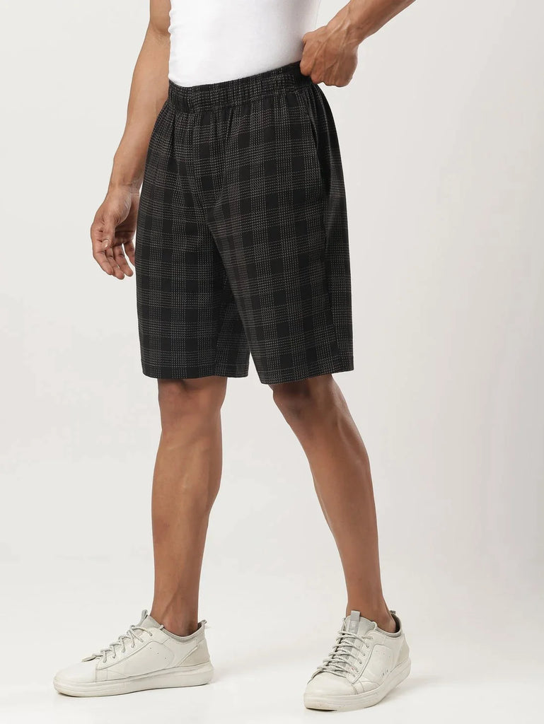 Black JOCKEY Men's Super Combed Cotton Regular Fit Checkered Shorts