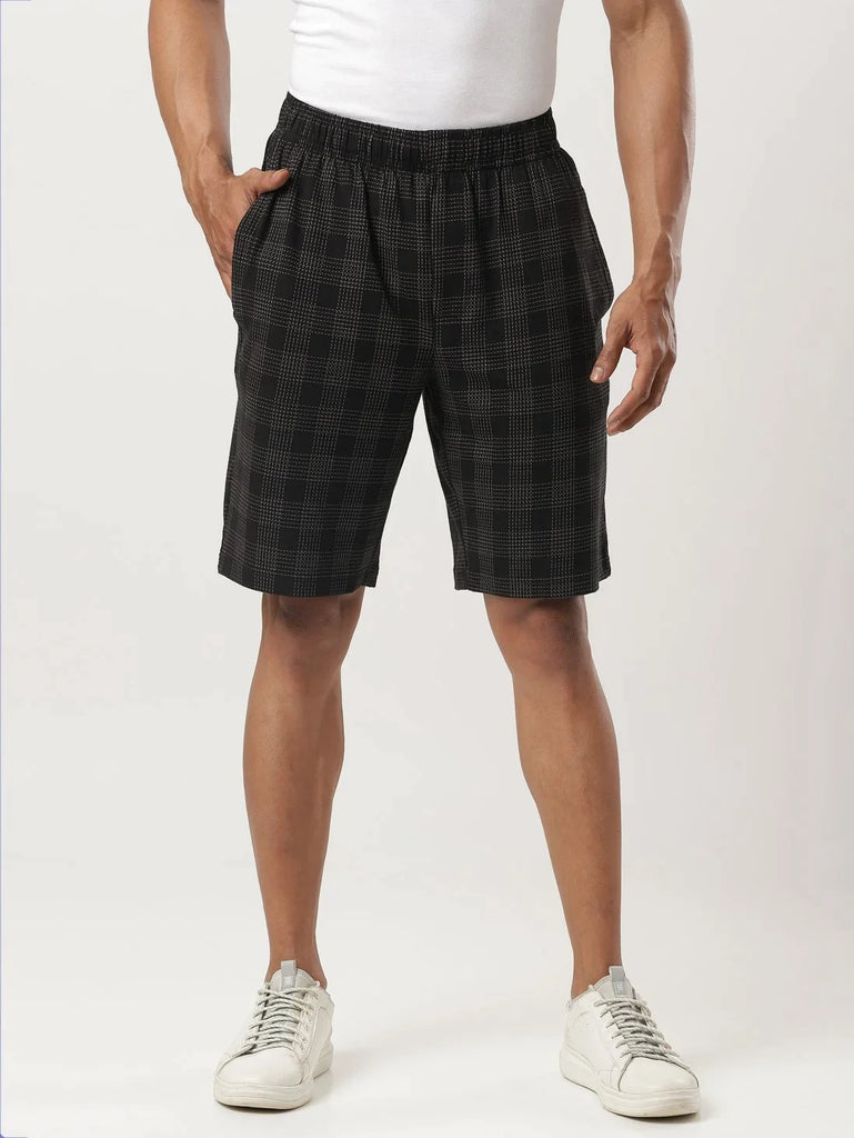 Black JOCKEY Men's Super Combed Cotton Regular Fit Checkered Shorts