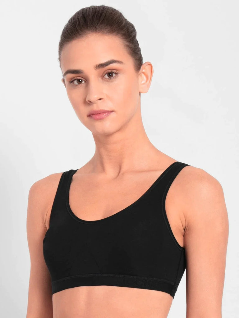 Black JOCKEY Women's Wirefree Non Padded Slip-On Active Bra.