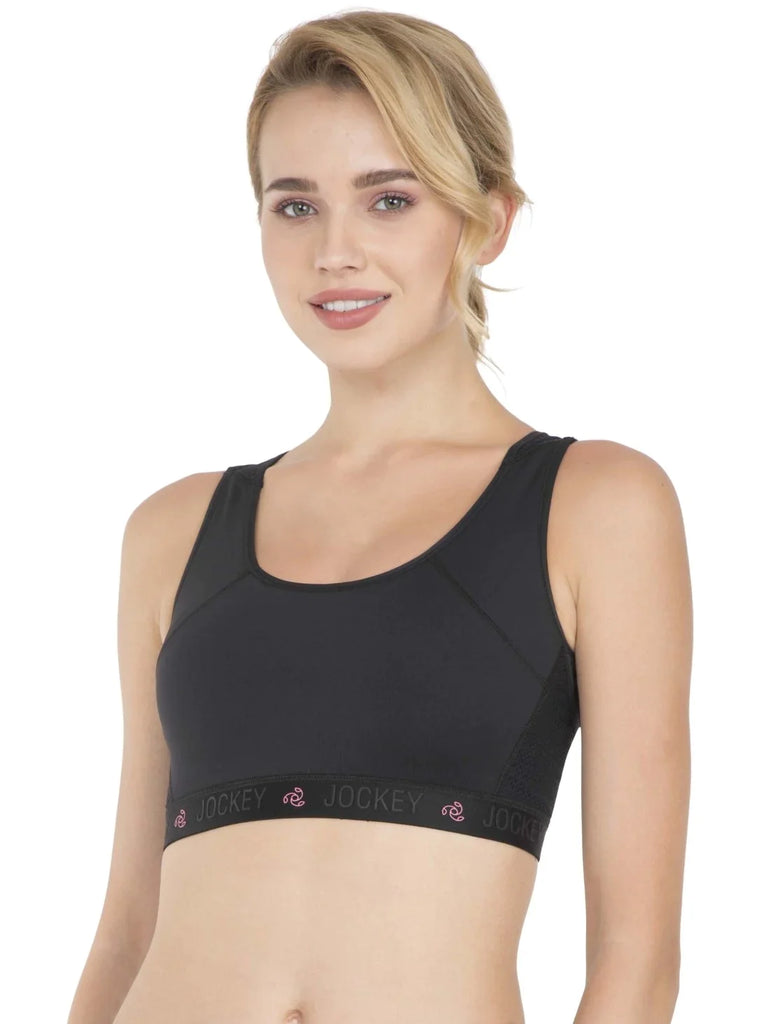 Black JOCKEY Women's Wirefree Padded Racer Back Styling Sports Bra.