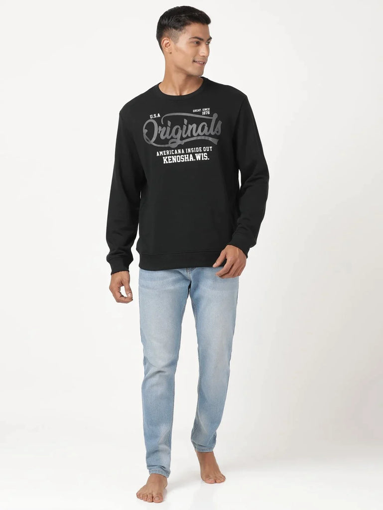 Black JOCKEY Men's Super Combed Cotton French Terry Printed Sweatshirt 