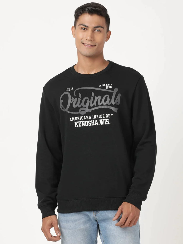 Black JOCKEY Men's Super Combed Cotton French Terry Printed Sweatshirt 