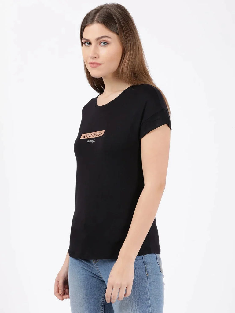 Black JOCKEY Women's Relaxed Fit Round Neck Half Sleeve T-Shirt