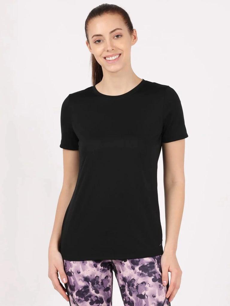 Black JOCKEY Women's Round Neck Half Sleeve T-Shirt