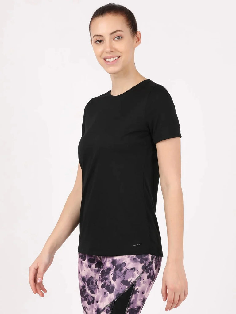 Black JOCKEY Women's Round Neck Half Sleeve T-Shirt