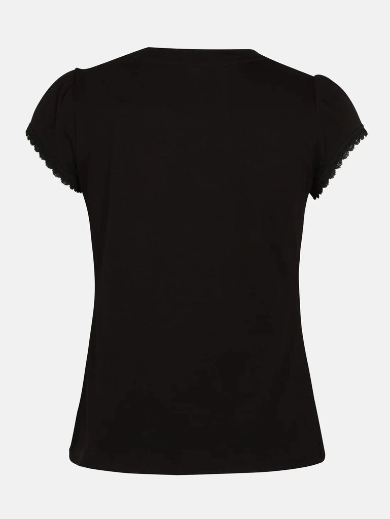 Black JOCKEY Girl's Sleeve T-Shirt with Lace Trims On Sleeve