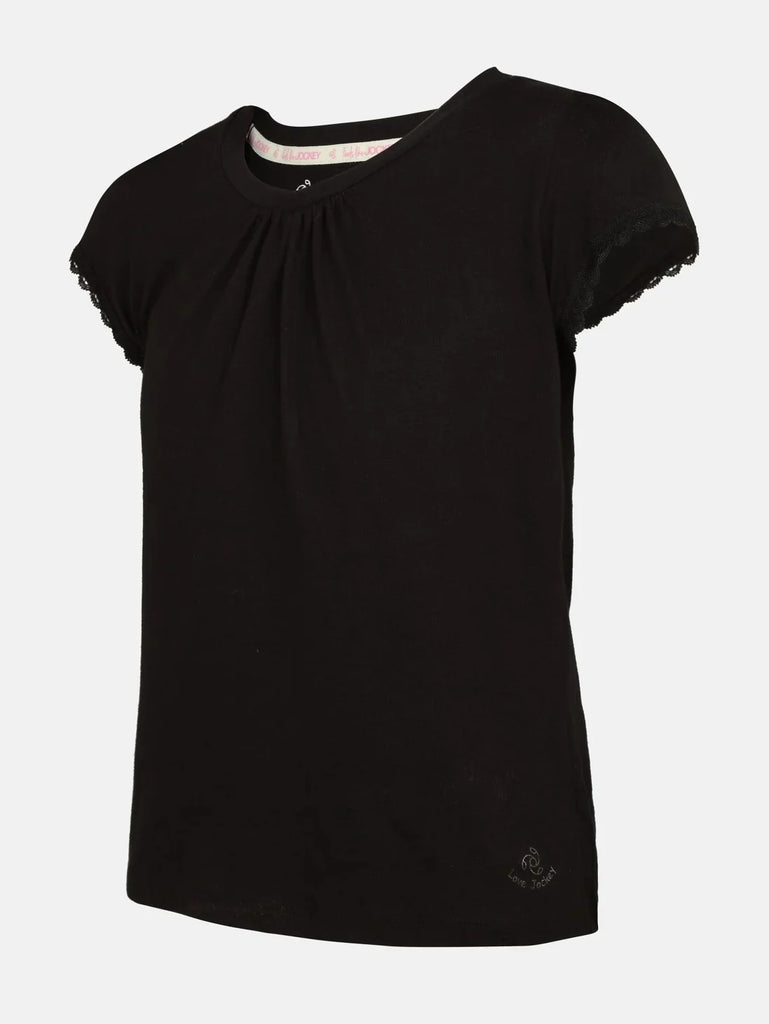 Black JOCKEY Girl's Sleeve T-Shirt with Lace Trims On Sleeve