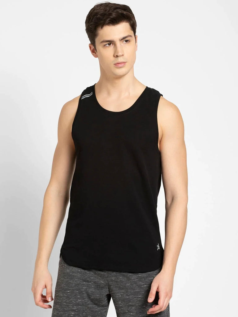 Black JOCKEY Men's Solid Low Neck Tank Top