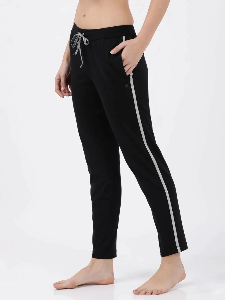 Black Super Combed Cotton Relaxed Fit JOCKEY Women's Trackpants