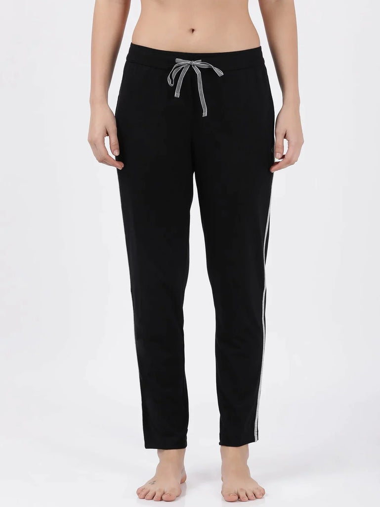 Black Super Combed Cotton Relaxed Fit JOCKEY Women's Trackpants