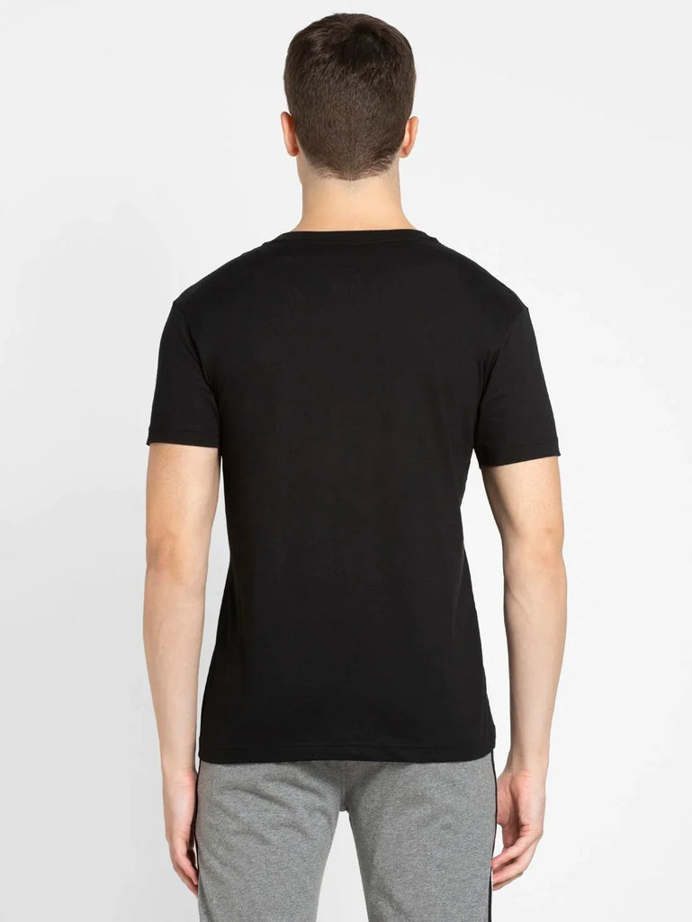 Black JOCKEY Men's Solid V Neck Half Sleeve T-Shirt