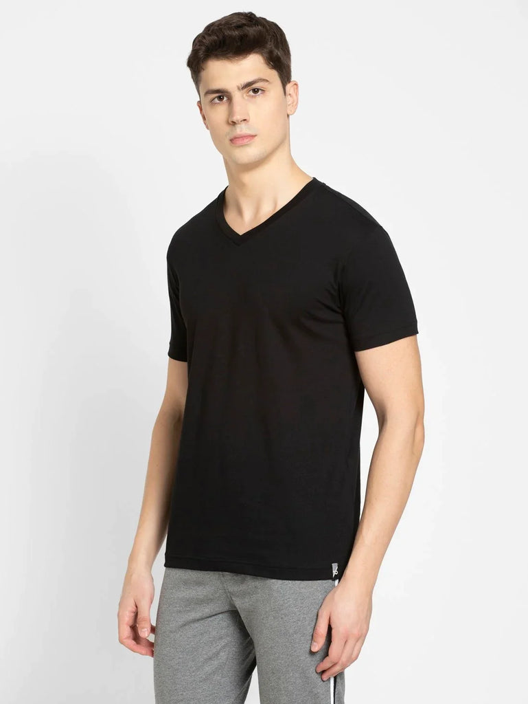 Black JOCKEY Men's Solid V Neck Half Sleeve T-Shirt