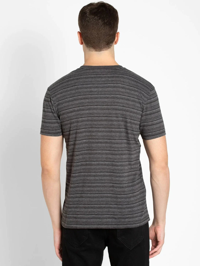 Black JOCKEY Men's Cotton Striped V Neck Half Sleeve T-Shirt