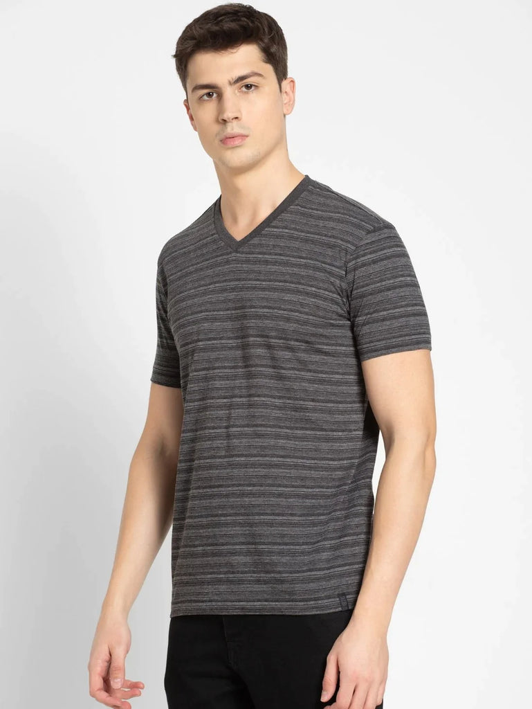 BlackJOCKEY Men's Cotton Striped V Neck Half Sleeve T-Shirt