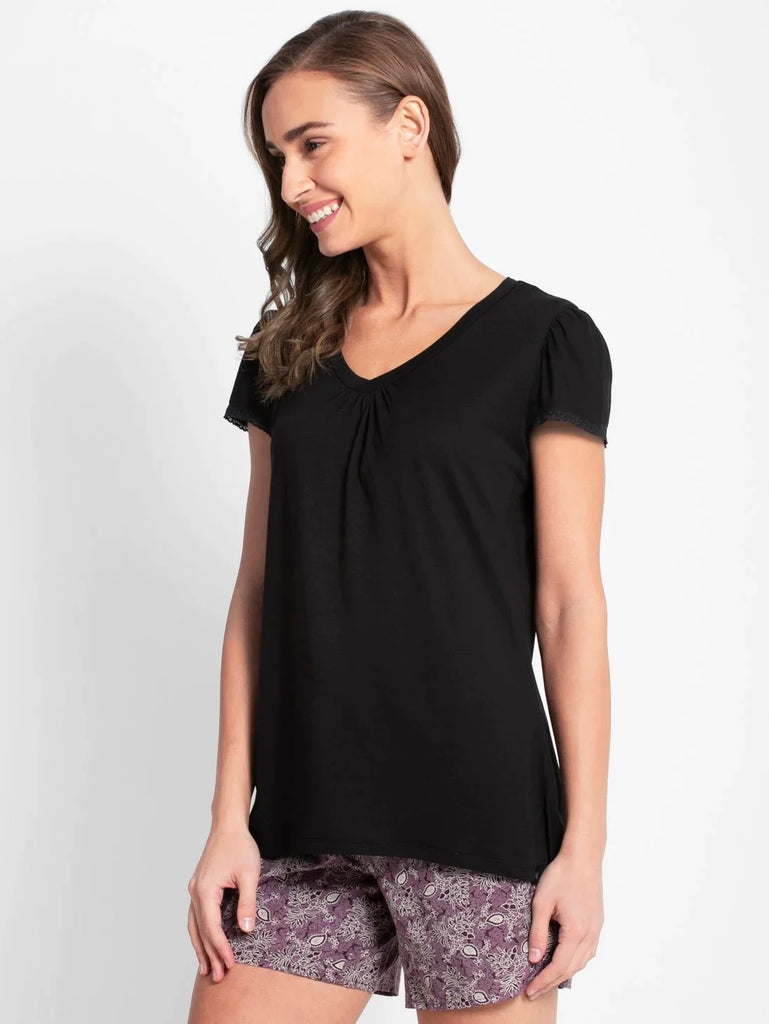 Black JOCKEY Women's Solid V Neck Half Sleeve T-Shirt