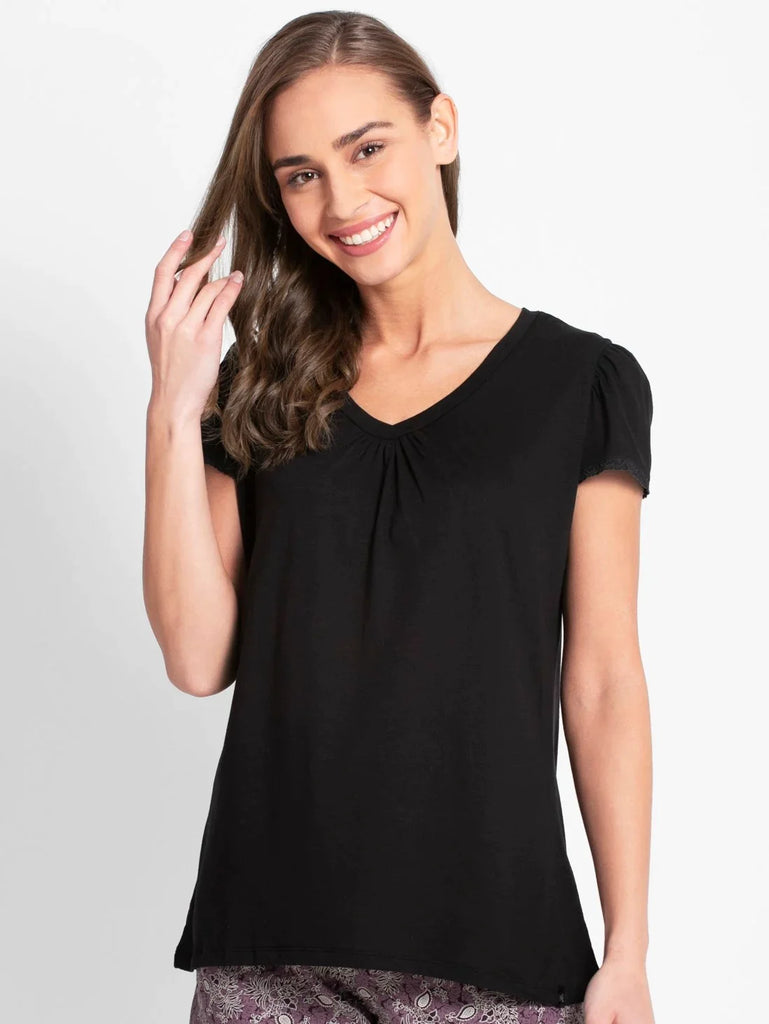 Black JOCKEY Women's Solid V Neck Half Sleeve T-Shirt