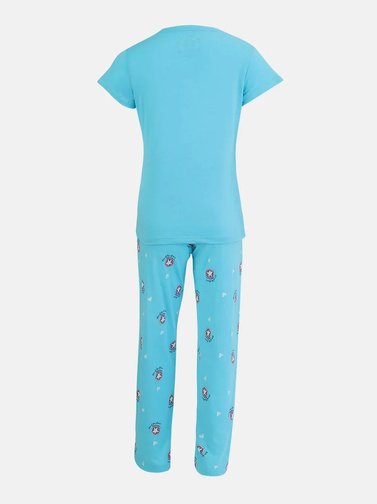 Blue Curacao JOCKEY Girl's Short Sleeve T-Shirt and Pajama Set