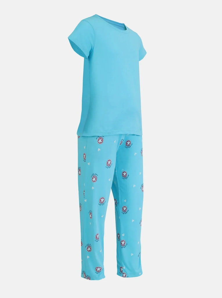 Blue Curacao JOCKEY Girl's Short Sleeve T-Shirt and Pajama Set