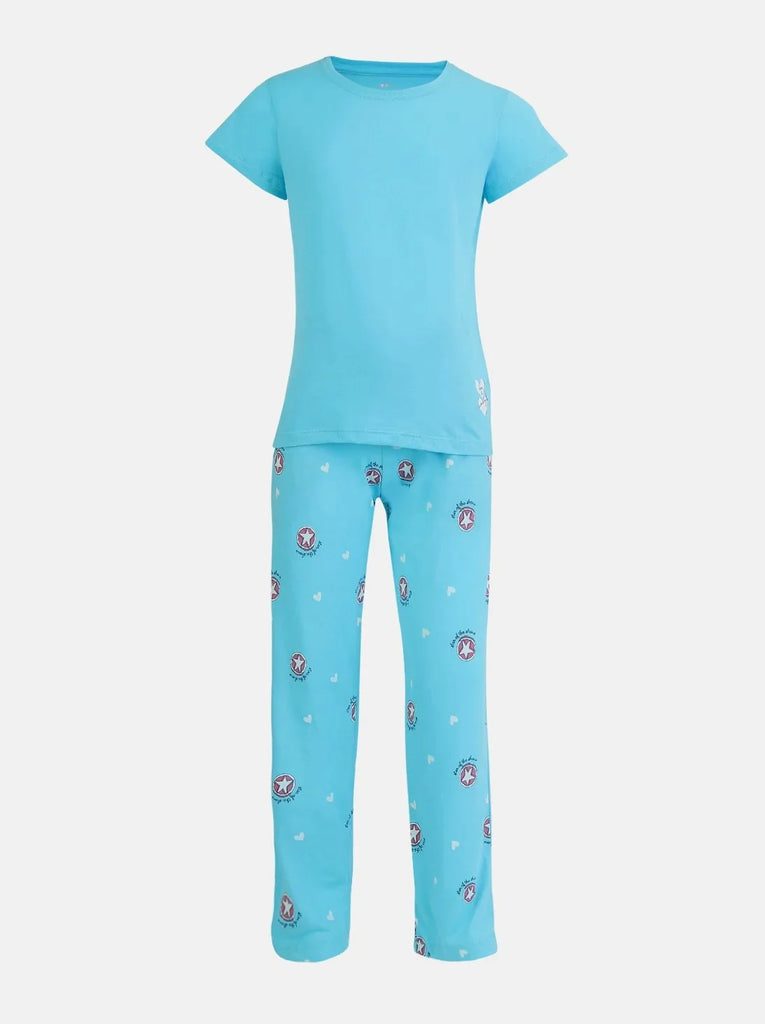 Blue Curacao JOCKEY Girl's Short Sleeve T-Shirt and Pajama Set