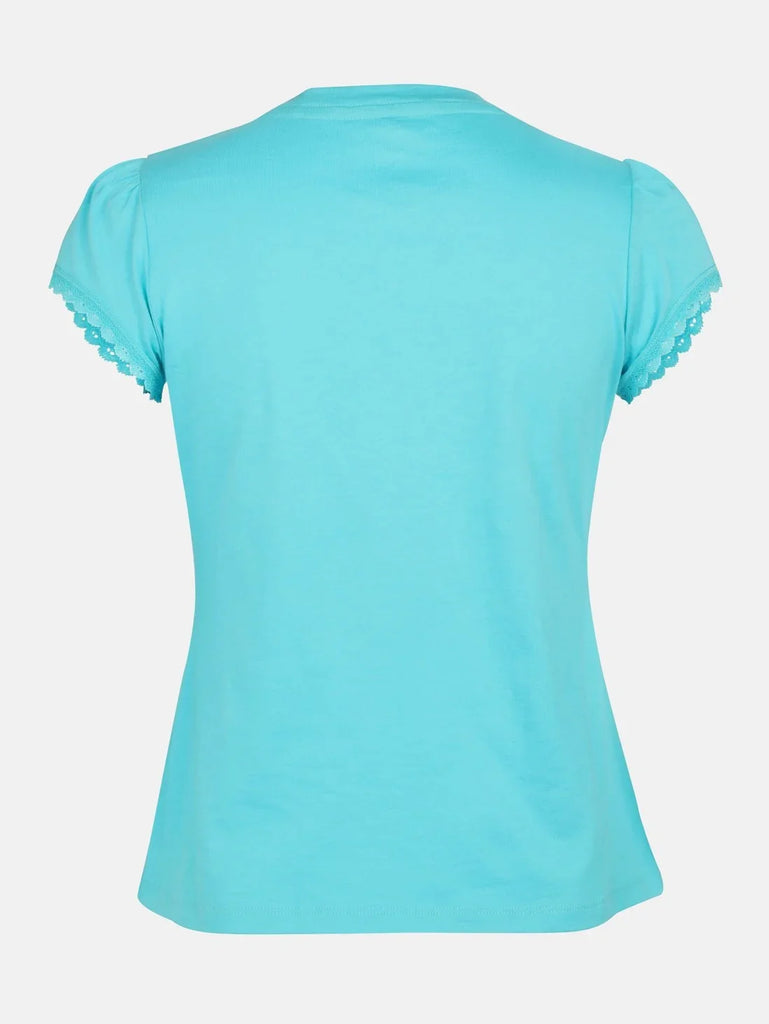 Blue Curacao JOCKEY Girl's Sleeve T-Shirt with Lace Trims On Sleeve