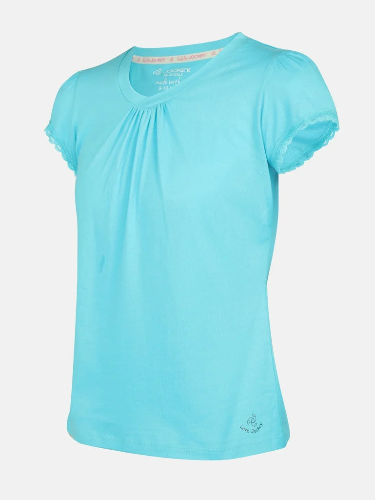 Blue Curacao JOCKEY Girl's Sleeve T-Shirt with Lace Trims On Sleeve