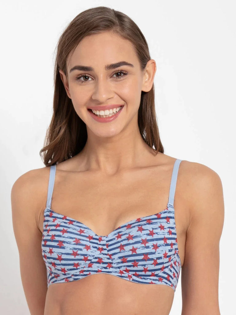 Blue Depth JOCKEY Women's Wirefree Padded Medium Coverage Printed T-Shirt Bra 