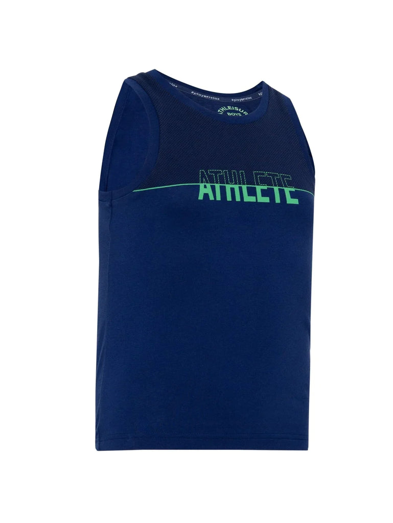 Blue Depth Printed Jockey Boy's Super Combed Cotton Tank Top