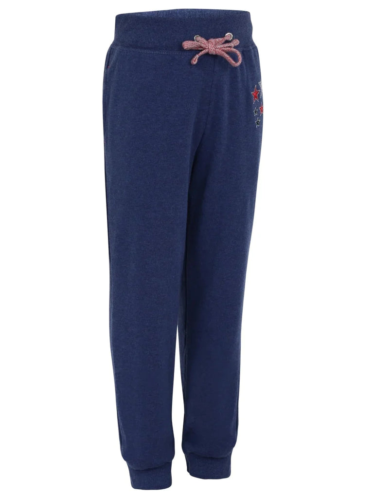 Blue Melange Jockey Track Pant for Girls with Side Pocket & Drawstring