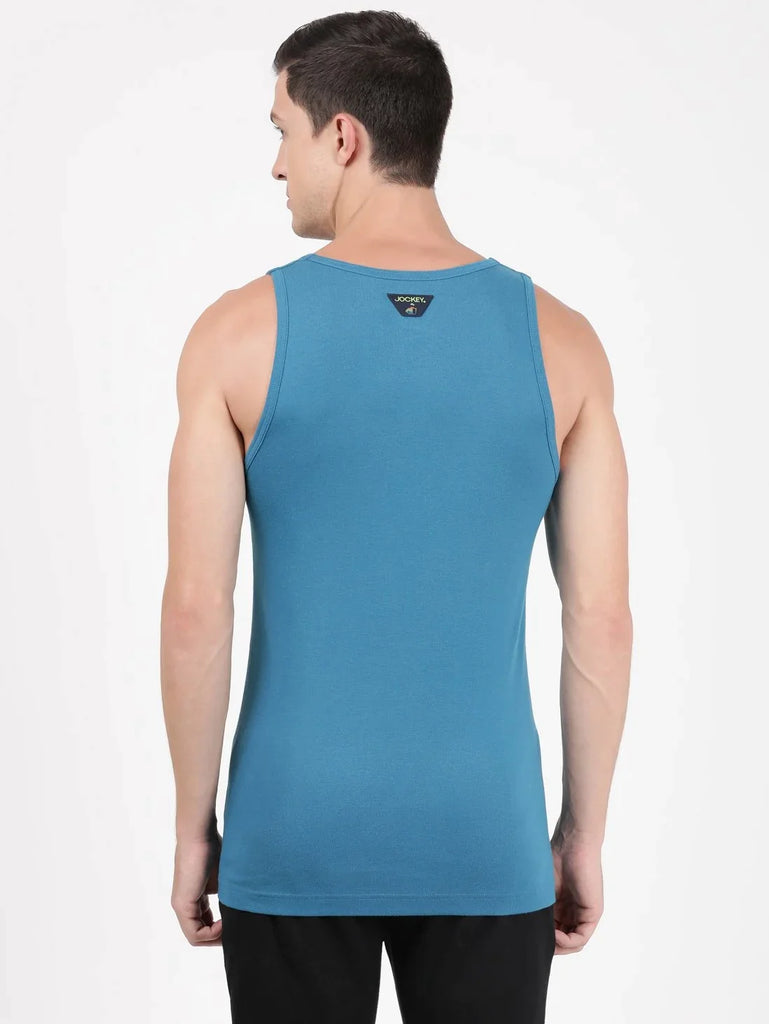 Blue Saphire Jockey Cotton Rib Round Neck Sleeveless Vest for Men