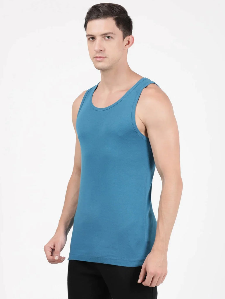 Blue Saphire Jockey Cotton Rib Round Neck Sleeveless Vest for Men