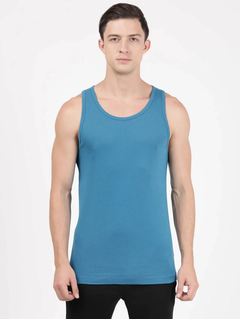 Blue Saphire Jockey Cotton Rib Round Neck Sleeveless Vest for Men