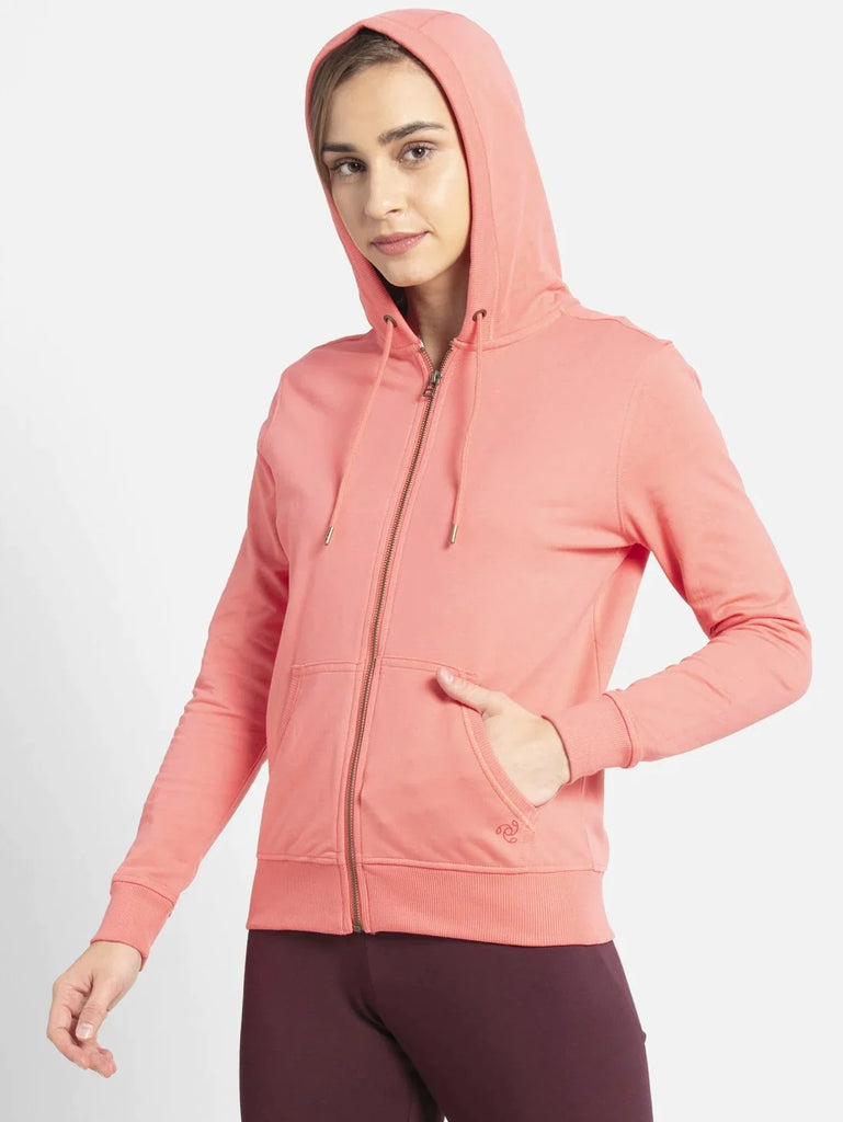 Blush Pink JOCKEY Women's Cotton French Terry Fabric Hoodie Jacket