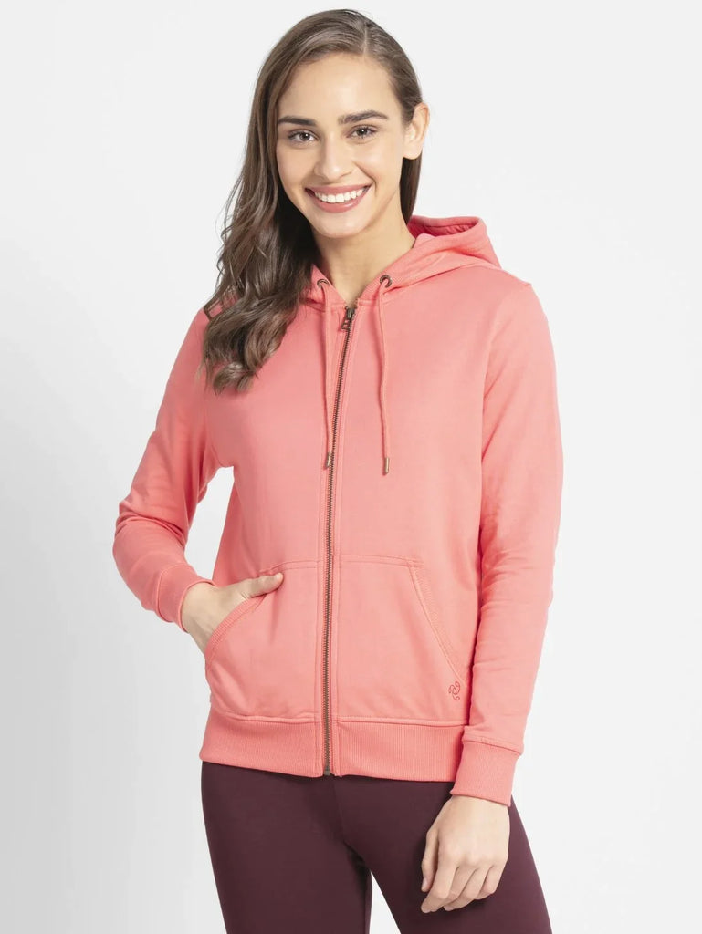 Blush Pink JOCKEY Women's Cotton French Terry Fabric Hoodie Jacket