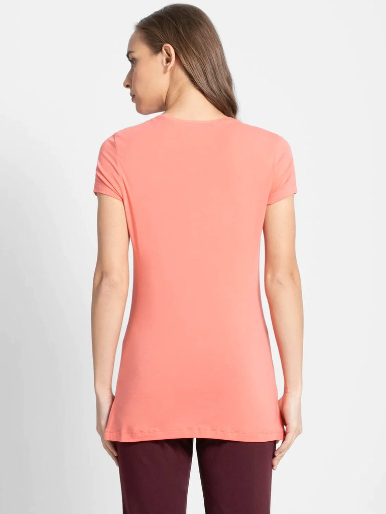 Blush Pink JOCKEY Women's Regular Fit Solid Round Neck Half Sleeve T-Shirt