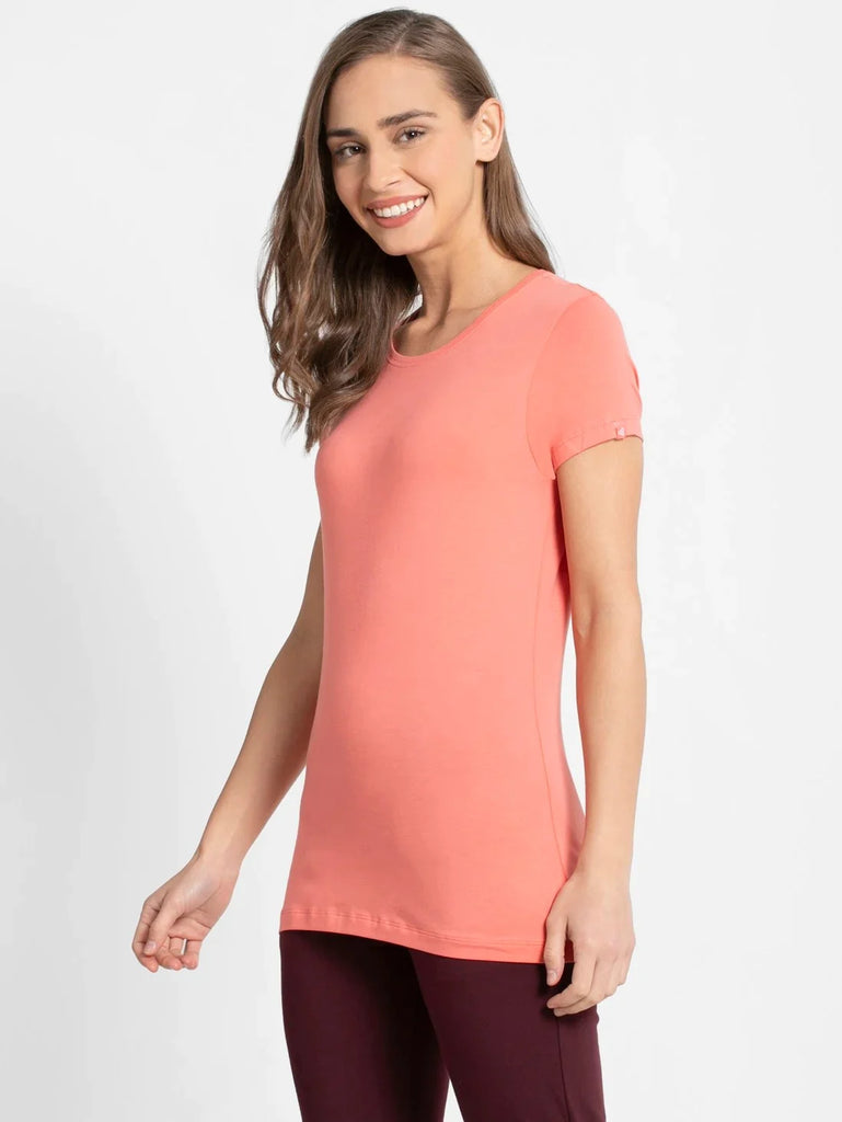 Blush Pink JOCKEY Women's Regular Fit Solid Round Neck Half Sleeve T-Shirt