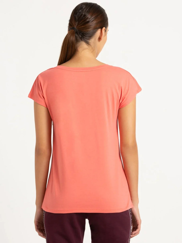 Blush Pink JOCKEY Women's Yarn Dyed Printed Round Neck Half Sleeve T-Shirt