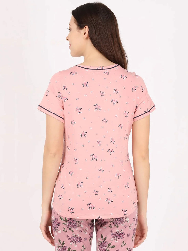 Blush JOCKEY Women's Relaxed Fit Printed Round Neck Half Sleeve T-Shirt