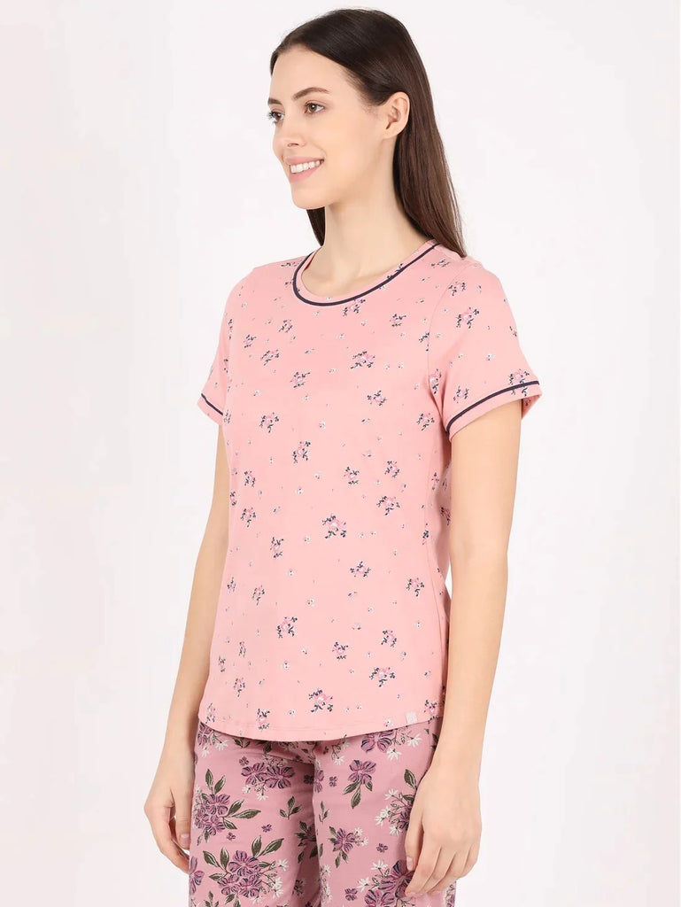 Blush JOCKEY Women's Relaxed Fit Printed Round Neck Half Sleeve T-Shirt