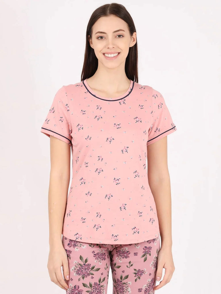 Blush JOCKEY Women's Relaxed Fit Printed Round Neck Half Sleeve T-Shirt