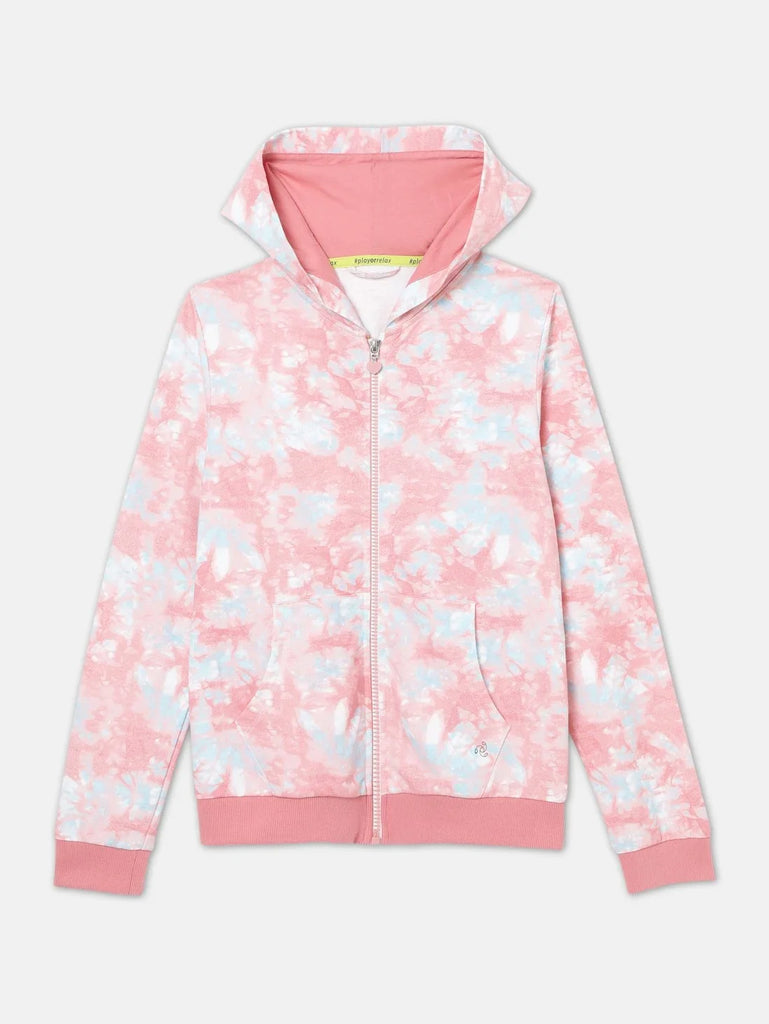 Brandied Apricot AOP JOCKEY Girls Full Sleeve Hoodie Jacket 