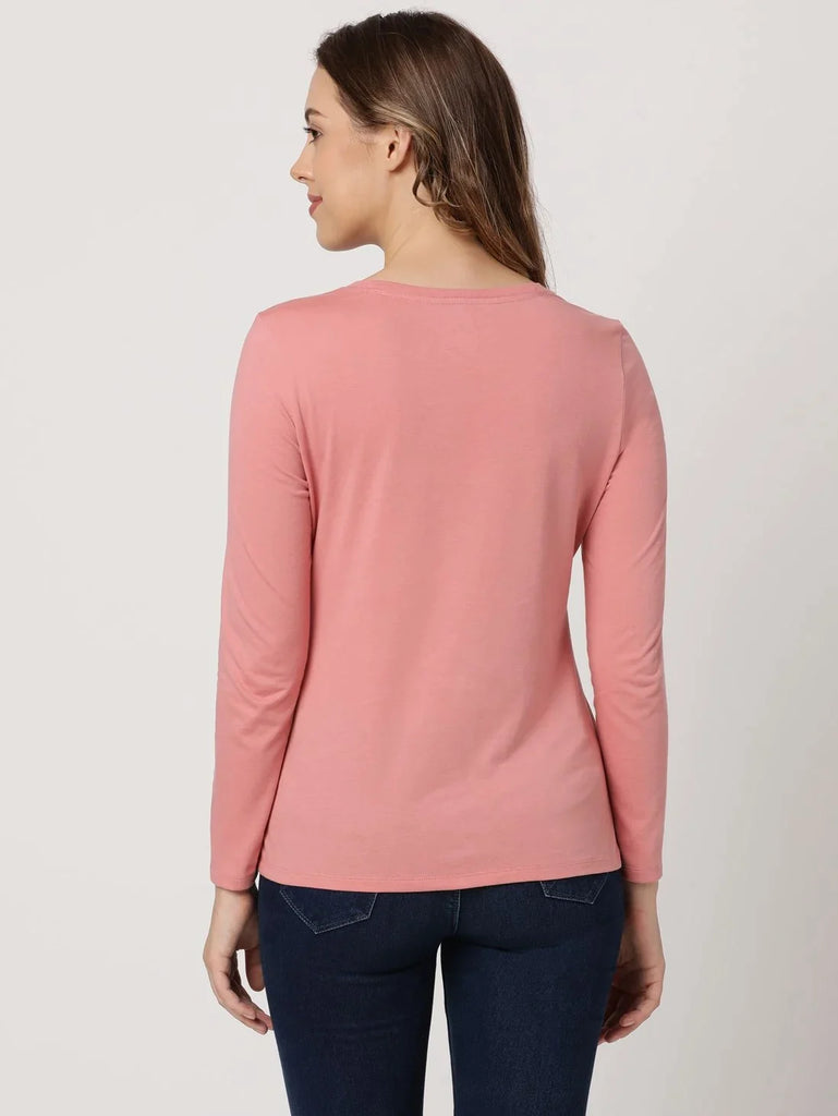 Brandied Apricot JOCKEY Women's Relaxed Solid Round Neck Full Sleeve T-Shirt