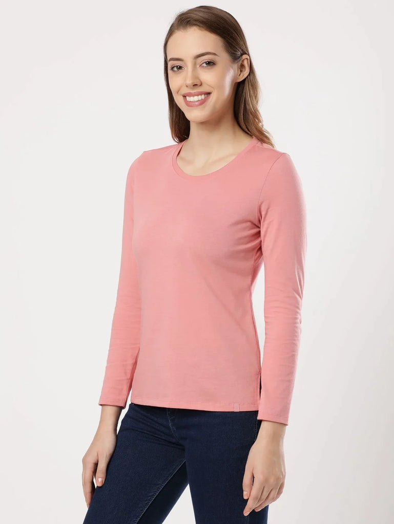 Brandied Apricot JOCKEY Women's Relaxed Solid Round Neck Full Sleeve T-Shirt