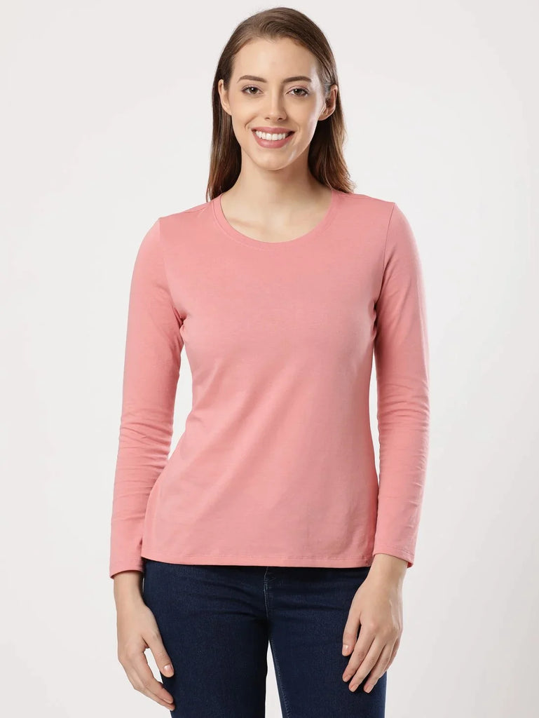 Brandied Apricot JOCKEY Women's Relaxed Solid Round Neck Full Sleeve T-Shirt