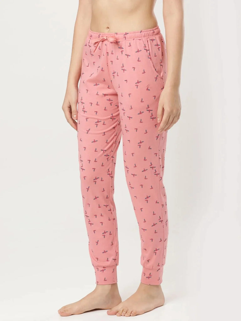 Brandied Apricot JOCKEY Women's Relaxed Fit Cuffed Hem Styled Printed Pyjama.